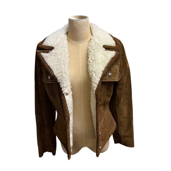 SUEDE VTG 4 Snap Up Coat Womens SZ XS/S Faux Shearling Western Beth Dutton - Picture 4 of 16
